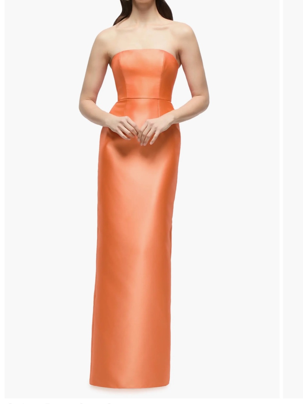 Strapless Orange Satin Column Gown